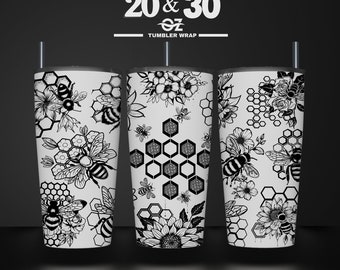 Bee Laser Engraved Full Wrap Design For 20 and 30 oz Tumbler, Bee SVG LaserFile, Tumbler Wrap For Laser Rotary Machine
