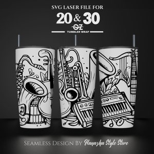Music V2 Laser Engraved Full Wrap Design For 20 and 30 oz Tumbler, Music SVG Laser File, Tumbler Wrap For Laser Rotary Machine