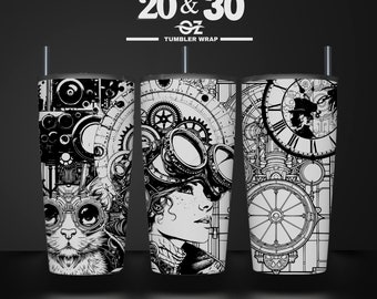 Steampunk Tumbler Wrap: Laser Engraved Design SVG File (20 & 30 oz)