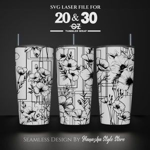 Flower V2 Laser Engraved Full Wrap Design For 20 and 30 oz Tumbler, Flower SVG Laser File, Tumbler Wrap For Laser Rotary Machine, Seamless