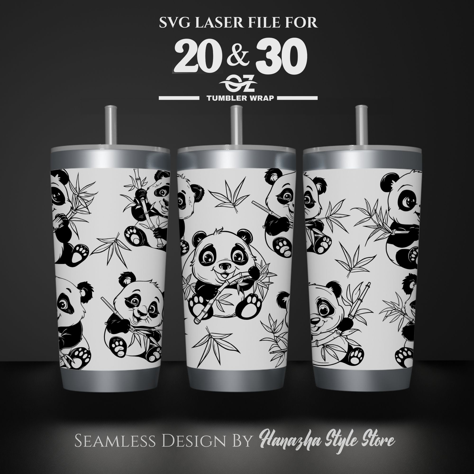 Cute Panda Laser Engraved Full Wrap Design for 20 and 30 Oz Tumbler ...