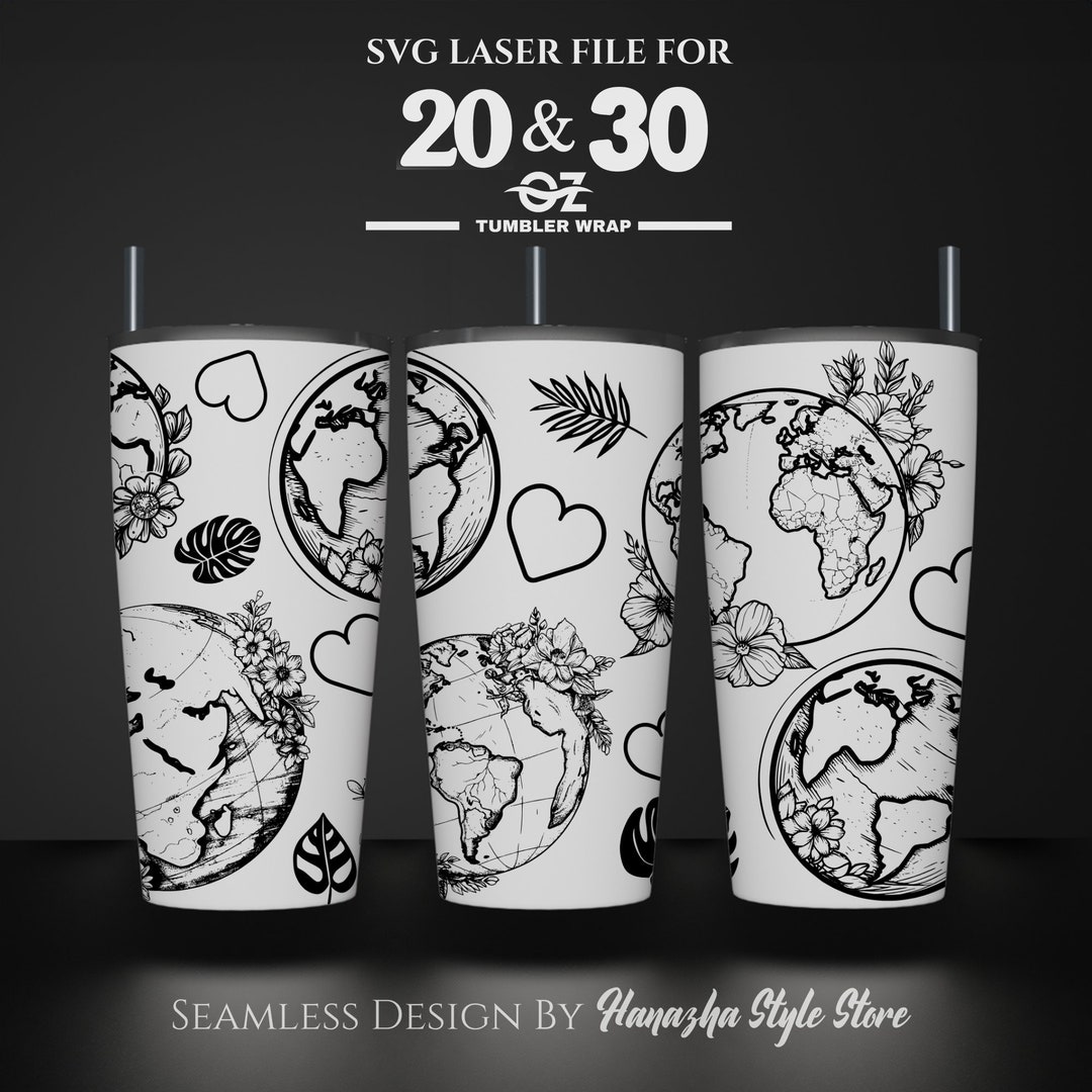 Earth Laser Engraved Tumbler Wrap Design: 20-30 Oz SVG File, Rotary ...