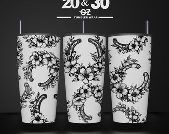 Horseshoes Flower Laser Engraved Tumbler Wrap: Seamless SVG File, 30&20 oz