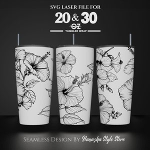 Tumbler Wrap Hibiscus: motivo floreale inciso al laser (download digitale SVG)
