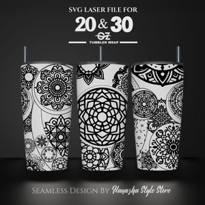 Mandala Laser Engraved Full Wrap Design For 20 and 30 oz Tumbler, Mandala SVG Laser File, Tumbler Wrap For Laser Rotary Machine