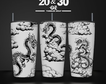 Dragon Tumbler Wrap: Laser Engraved Clouds Design (SVG File), 30&20 oz tumblet
