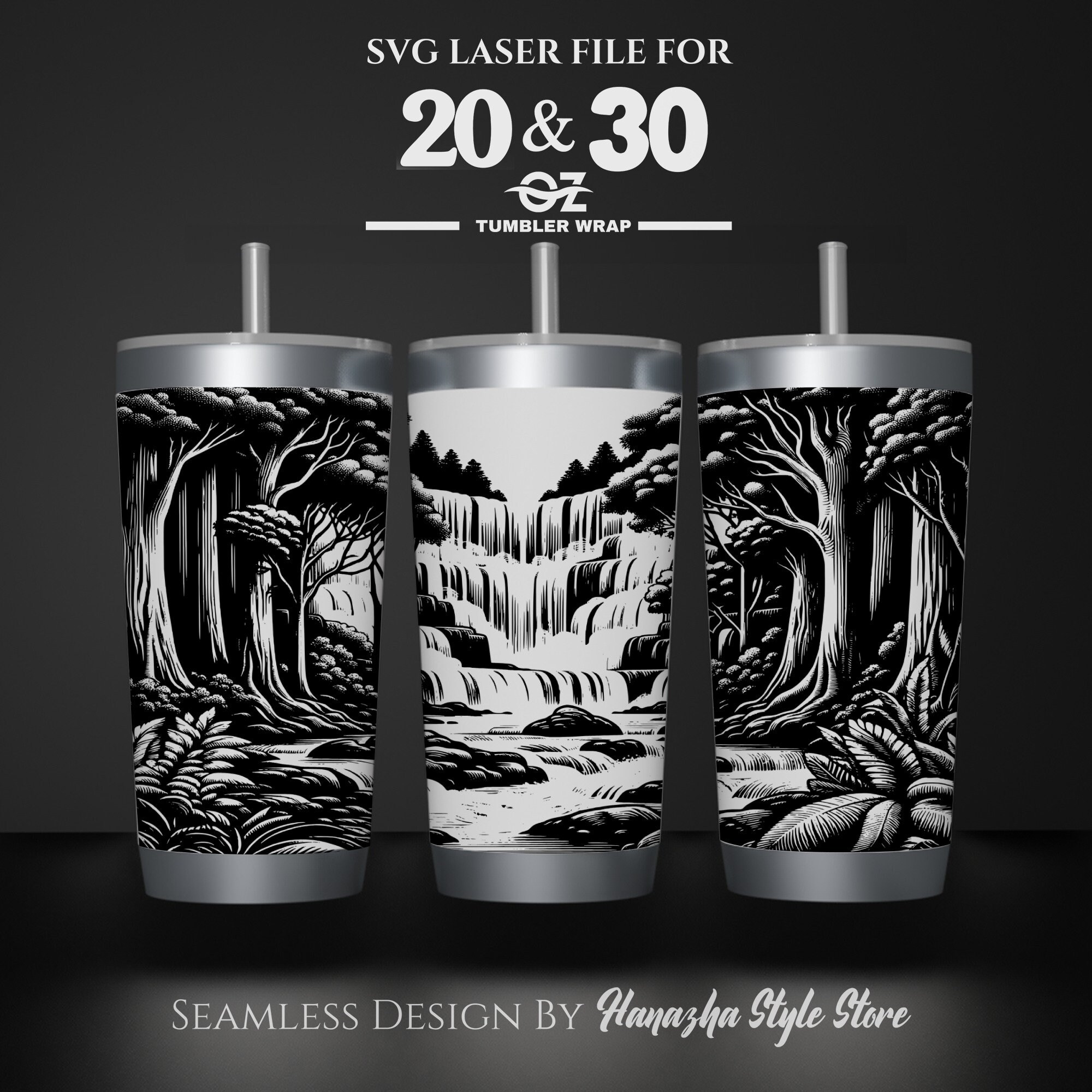 Waterfall Laser Engraved Tumbler Wrap: Seamless SVG File (digital ...