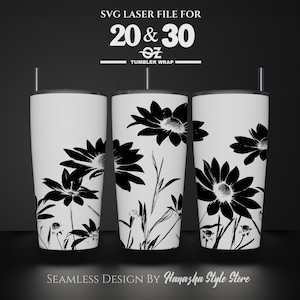 Flower Laser Engraved Full Wrap Design For 20 and 30 oz Tumbler, Flower SVG Laser File, Tumbler Wrap For Laser Rotary Machine