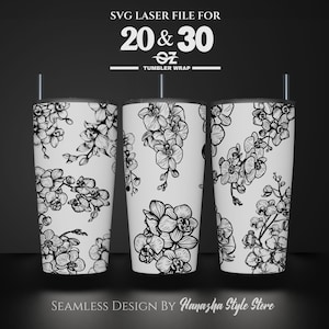 Orchid Laser Engraved Full Wrap Design For 20 and 30 oz Tumbler, Orchid SVG Laser File, Tumbler Wrap For Laser Rotary Machine