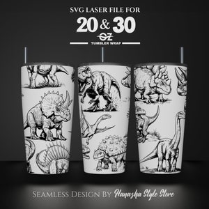Dinosaur V2 laser Engraved Full Wrap Design For 20 and 30 oz Tumbler, Dinosaur SVG Laser File, Tumbler Wrap For Laser Rotary Machine