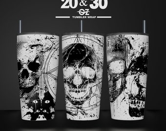 Skull Tumbler Wrap: Laser Engraved Design (20 & 30 oz SVG File)