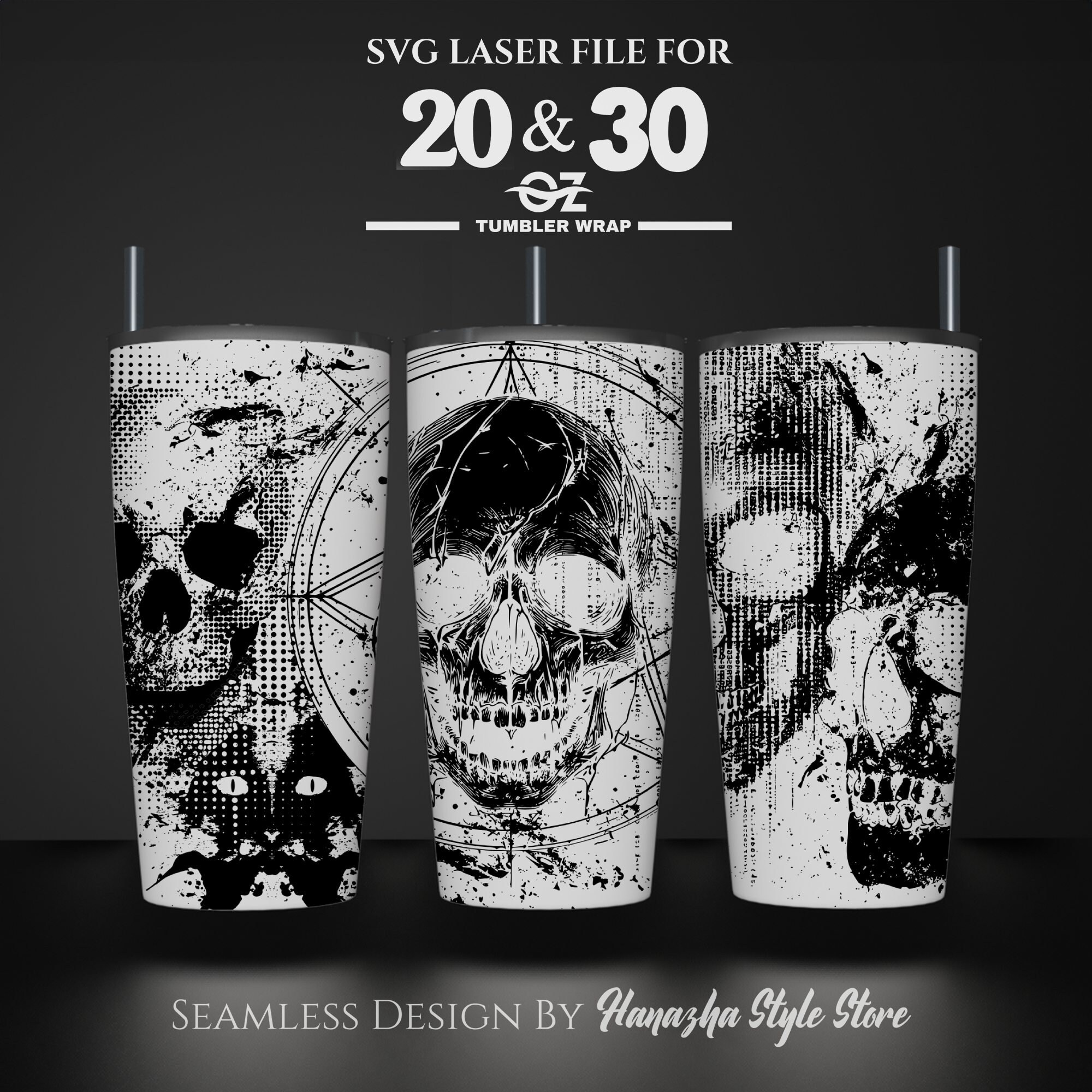 Skull Tumbler Wrap: Laser Engraved Design (20 & 30 Oz SVG File) - Etsy