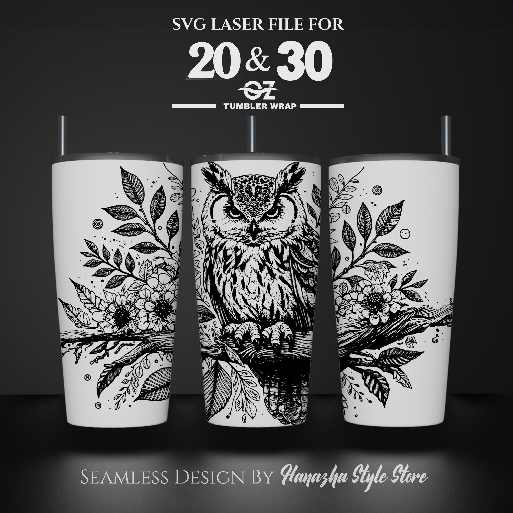 Owl on a Branch Laser Engraved Full Wrap Design For 20 and 30 oz Tumbler, Owl SVG Laser File, Tumble