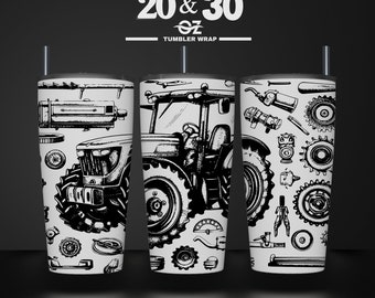 Tractor Laser Engraved Full Wrap Design For 20 and 30 oz Tumbler, Tractor  SVG Laser File, Tumbler Wrap For Laser Rotary Machine