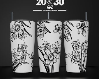 Daffodil Laser Engraved Full Wrap Design For 20 and 30 oz Tumbler, Daffodil SVG Laser File, Tumbler Wrap For Laser Rotary Machine