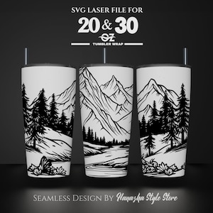 Mountain Laser Engraved Full Wrap Design For 20 and 30 oz Tumbler, Mountain SVG Laser File, Tumbler Wrap For Laser Rotary Machine