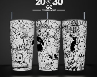 Hase Laser gravierte Tumbler Wrap: Nahtlose SVG-Datei (20 und 30 oz)