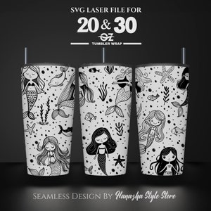 Mermaid Laser Engraved Full Wrap Design For 20 and 30 oz Tumbler, Mermaid SVG Laser File, Tumbler Wrap For Laser Rotary Machine