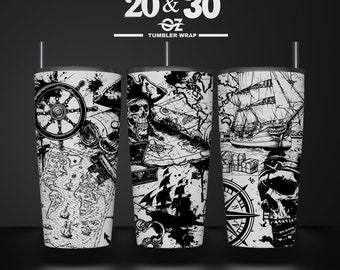 Pirate Tumbler Wrap: Laser Engraved SVG File (20 & 30 oz)
