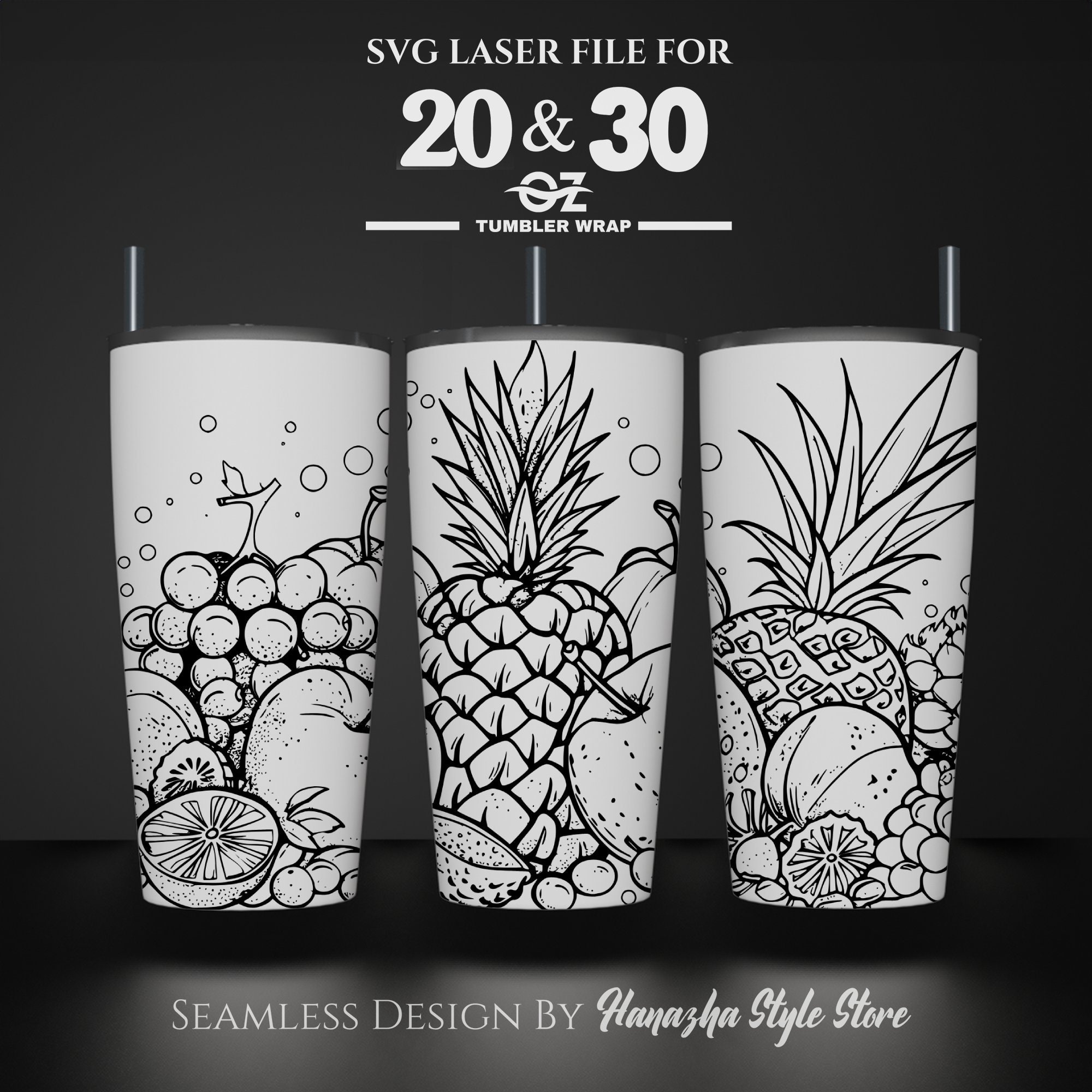Fruits Laser Engraved Tumbler Wrap Design: 20-30 Oz SVG File, Rotary ...
