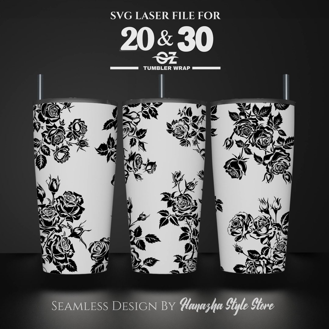 Rose Laser Engraved Tumbler Wrap: Seamless Floral SVG File (20, 30 Oz ...
