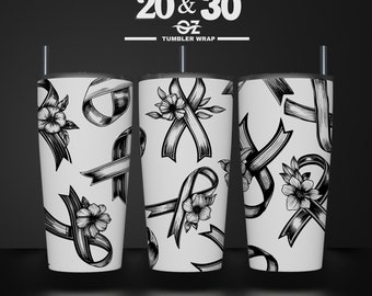Breast Cancer Ribbon Tumbler Wrap: Laser Engraved Design SVG (20 & 30 oz)
