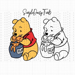 Svg Winnie l'ourson | Winnie mange du miel | Fichiers SVG cricut | Winnie et ses amis | Téléchargement numérique Winnie | Image découpée par Winnie |
