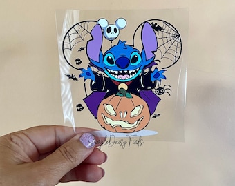 Uv dtf halloween  stitch decal, blue alien decal, uvdtf stickers for cups and tumblers, uv dtf physical cup wrap, ready to ship cup wraps