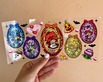 Uv dtf strawberry shortcake halloween cup wrap, uvdtf cup and tumbler stickers, ships fast