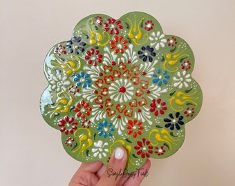 Ceramic 7" Trivet for Hot Dishes, Decorative Handmade Turkish Tile Coaster, Heat Resistant Pot Trivets,  mothers day colorful gifts, for her