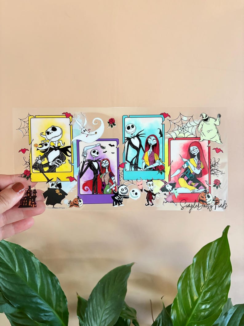 Nightmare Before Christmas UV DTF Cup Wrap: Jack and Sally Halloween uvdtf cup stickers immagine 1