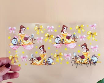 Adhesivos UV DTF para vasos y tazas de la Princesa Bella, envío rápido.
