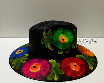 Mexican Embroidered Suede Sombrero: Floral Design - Etsy display picture 1
