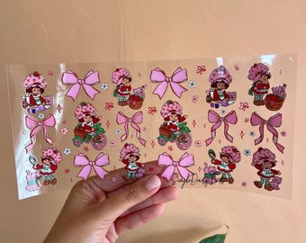 Uv dtf strawberry shortcake cup wrap, uvdtf cup and tumbler stickers, ships fast