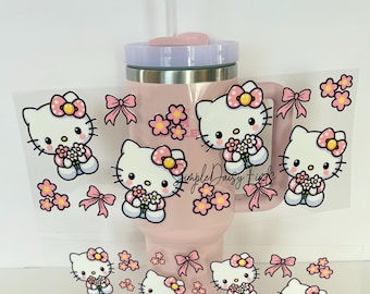 Two piece uv dtf wrap 40 oz tumbler wrap, bows coquette uvdtf wrap, ready to ship uv dtf kitty wrap