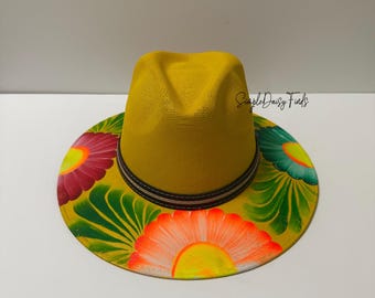 Hand Painted Jute Mexican Hat, Colorful Flower Sombrero, christmas gift ideas
