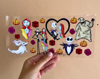 Nightmare Before Christmas UV DTF Wrap: Jack and Sally uvdtf cup and tumbler stickers