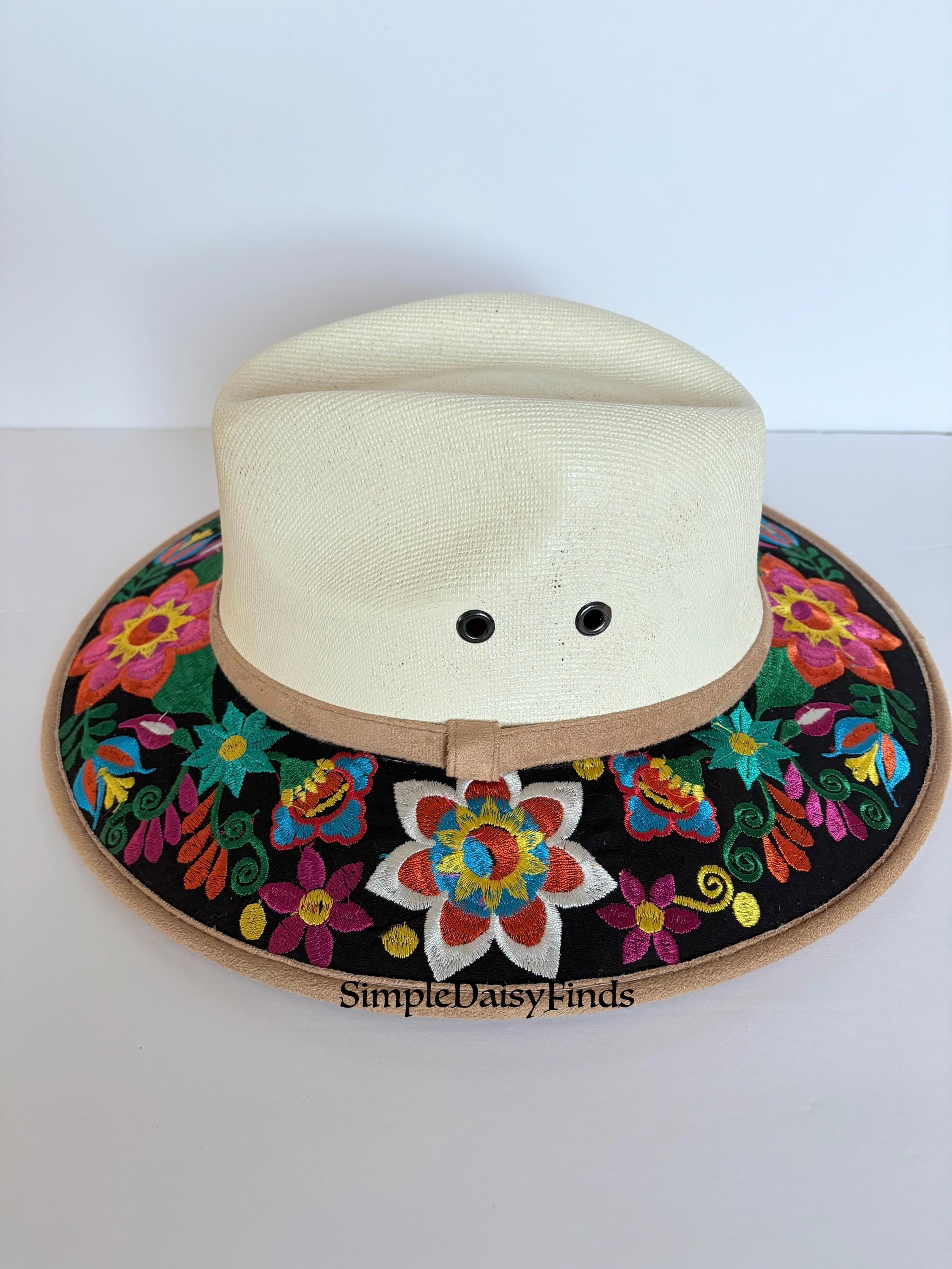 Mexican Embroidered Suede Sombrero: Floral Design - Etsy display picture 2
