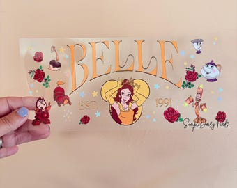 Princess Belle UV DTF Cup Wrap, uvdtf cup and tumbler stickers, ships fast