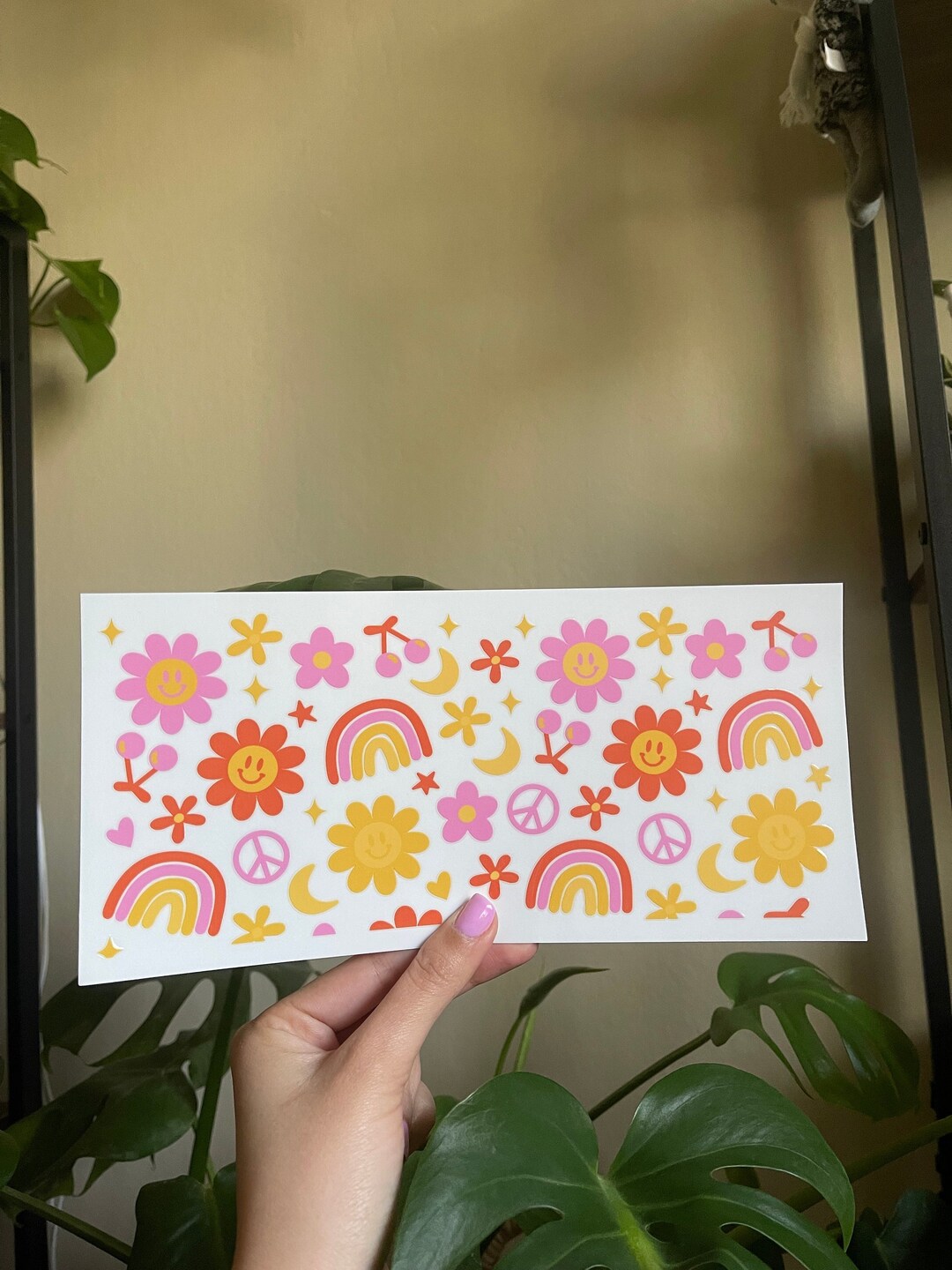 UV DTF Cup Wraps, Flowers and Rainbows Uv Dtf Cup Wrap, Boho Cup Wrap, Uv Dtf Decals, Uv Dtf Can