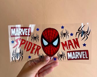 Spiderman UV DTF Cup Wrap, kids heroes uvdtf stickers for cups and tumblers, ships fast