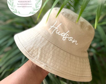 Personalised Kids Organic Cotton Bucket Sun Hat, UPF 50+, Girl, Boy, Unisex, Toddler