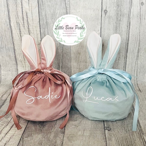 Personalised Easter Bunny Bag Larger Size, Easter Velvet Treat Pouch, Easter Basket, Easter Bunny, Bunny Rabbit, Easter Egg Bag, Easter Gift