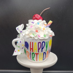 Faux Birthday cup for tiered trays |  Birthday cake in a mug | Birthday tiered tray decor | Mini birthday drink decor | Birthday mug cake