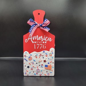 Patriotic Mini Cutting board with faux sprinkles | Tiered Tray Decor | 4th of July decor | 4th of July cutting board | Cutting board
