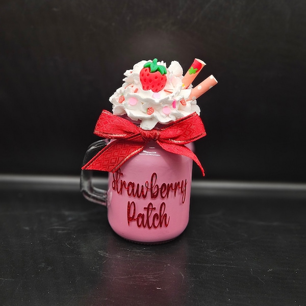 Mini Strawberry shake with whipped topping | Mini Strawberry mason jar shake for Tiered Tray | Strawberry decor | Strawberry shake decor