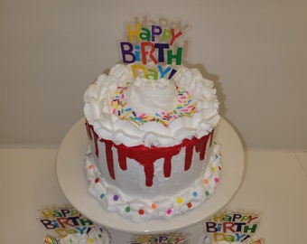 Birthday Cake | Birthday party centerpiece | Faux Birthday Cake | Happy Birthday Cake | Fake Birthday Cake Centerpiece