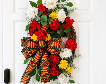 Juneteenth-krans, afrocentrisk dörrdekor, röd gul grön blomkrans