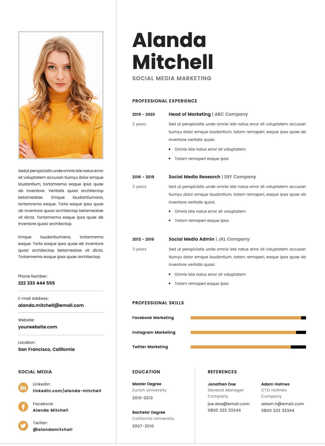 CV Template 10 Professional Resume Format File-type Doc/pdf - Etsy ...
