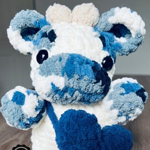 Ink Stained Cow Crochet Blue Cow with Heart Cute gift for Friend to girlfriend Surprise huggable cow stuffie Birthday Gift Party Favor